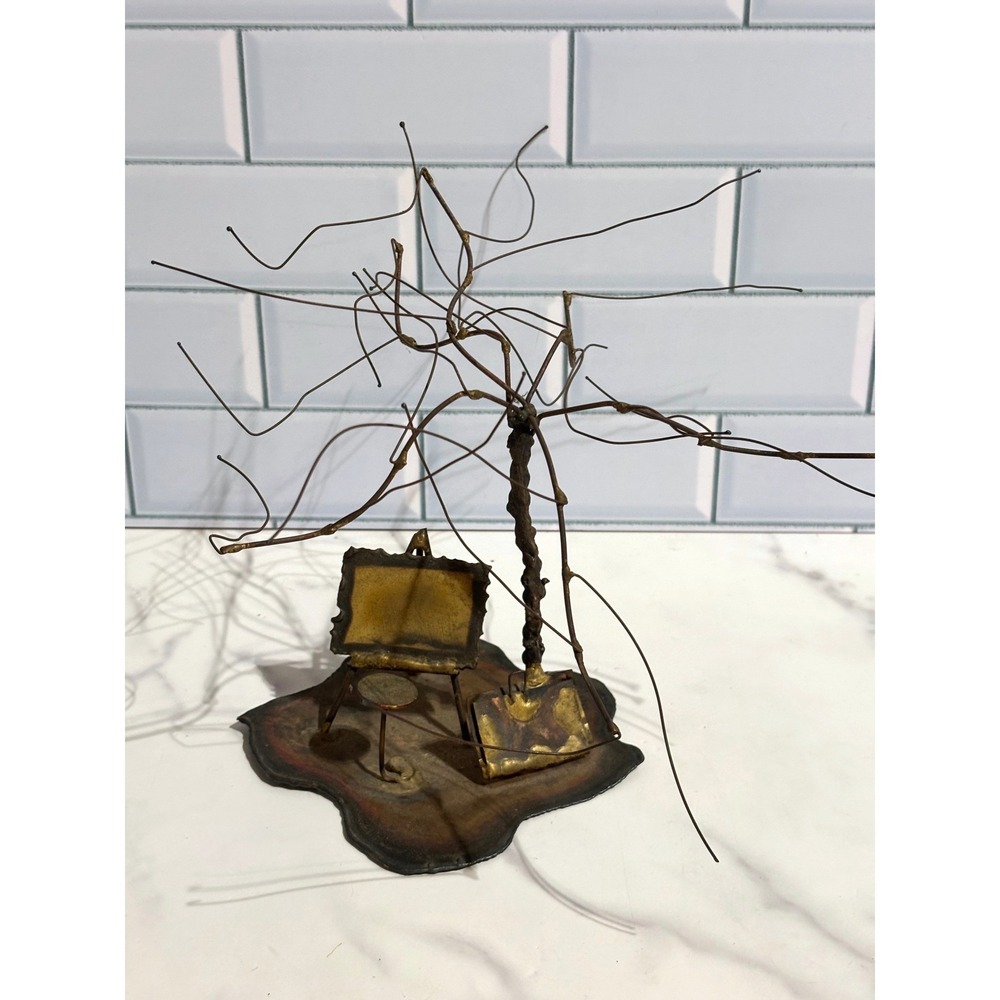 Vintage Brutalist Metal Wire Sculpture Artist Easel Tree Mid Century Modern Art